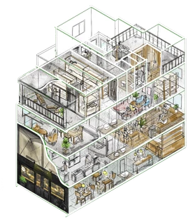 AKIYAto BASE の断面イラスト